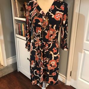 Charter Club Navy and orange floral jersey dress